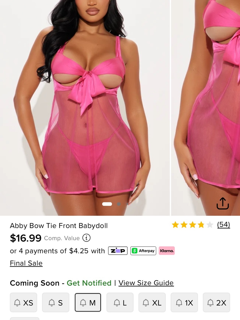 Lingerie - Bow Tie Front Babydoll Nightwear